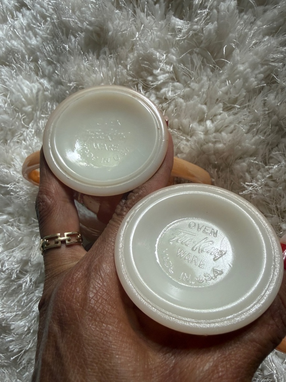 Vintage Fire-King Peach Luster Cream & Sugar Set Iridescent Milk Glass - Picture 5 of 7
